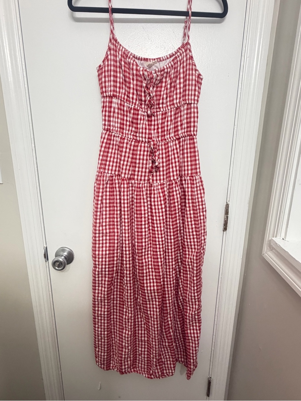 Red Gingham Tie-Front Maxi Dress - Women